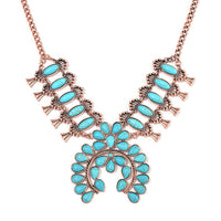 Constituted Blue Howlite 15.00 ctw Squash Blossom Necklace in Rosetone 24-28 Inches