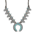 Constituted Blue Howlite 20.00 ctw Squash Blossom Feather Necklace in Silvertone 24-28 Inches - Sticky add to cart bar
