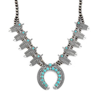 Constituted Blue Howlite 20.00 ctw Squash Blossom Feather Necklace in Silvertone 24-28 Inches