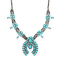Constituted Blue Howlite 20.00 ctw Squash Blossom Necklace in Silvertone 24-28 Inches - Sticky add to cart bar
