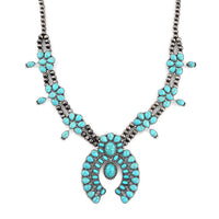 Constituted Blue Howlite 20.00 ctw Squash Blossom Necklace in Silvertone 24-28 Inches