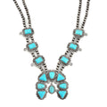 Constituted Blue Howlite 15.00 ctw Squash Blossom Necklace in Silvertone 24-28 Inches - Sticky add to cart bar