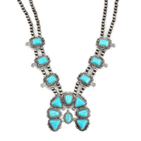 Constituted Blue Howlite 15.00 ctw Squash Blossom Necklace in Silvertone 24-28 Inches