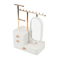 Green Color Tiered Tower Jewelry Holder with 360 Rotating Mirror and 3 Layer Drawer (9.84"x5.90"x14.76")