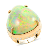 Luxoro 14K Yellow Gold AAAA Ethiopian Welo Opal, Diamond (G-H, I2) Ring (Size 7.0) (10.55 g) 43.65 ctw