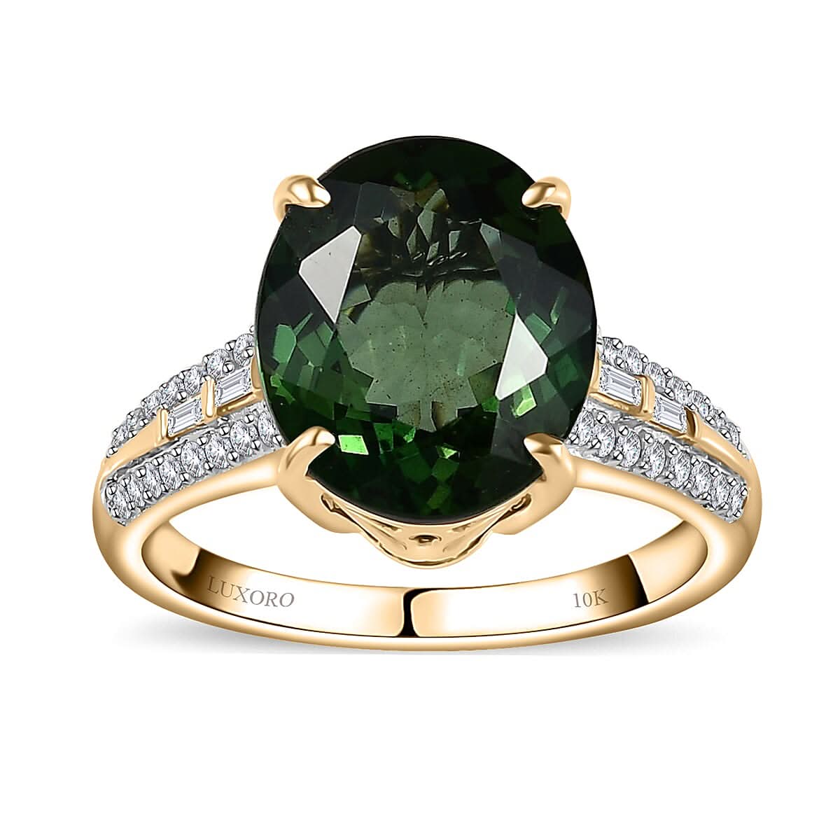 Luxoro 10K Yellow Gold AAA Tanzanian Natural Green Apatite, Diamond Ring (Size 10.0) 5.10 ctw