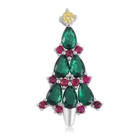 Green Nano Crystal, Ruby and Simulated Yellow Diamond Christmas Tree Pendant in Rhodium Over Sterling Silver 0.60 ctw