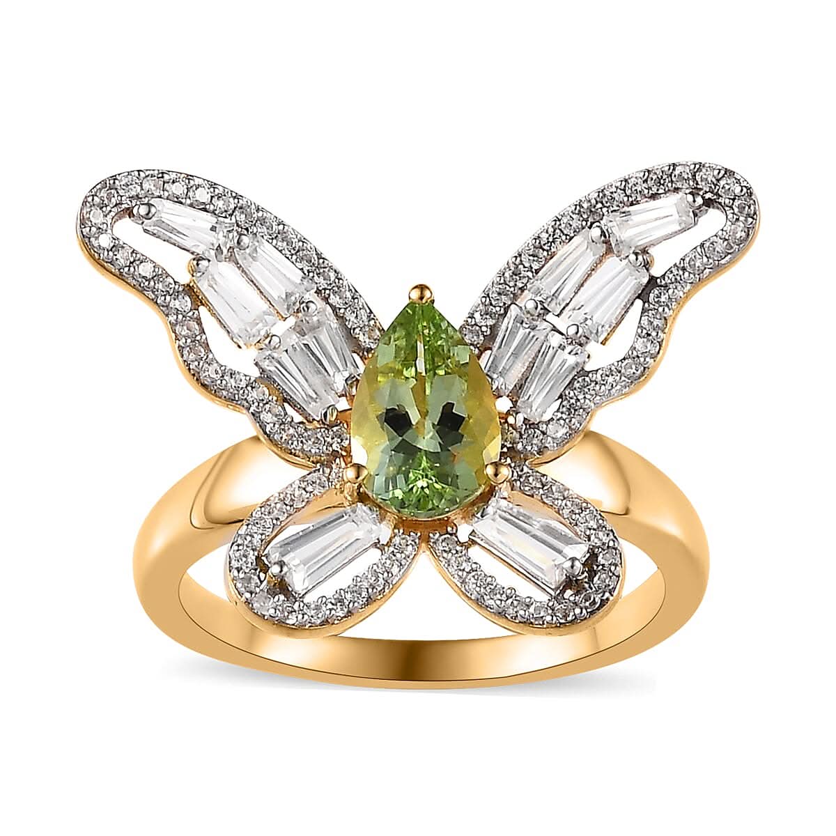GP Natural Calabar Green Tourmaline, Multi Gemstone Butterfly Ring in Vermeil YG Over Sterling Silver (Size 10.0) 2.50 ctw