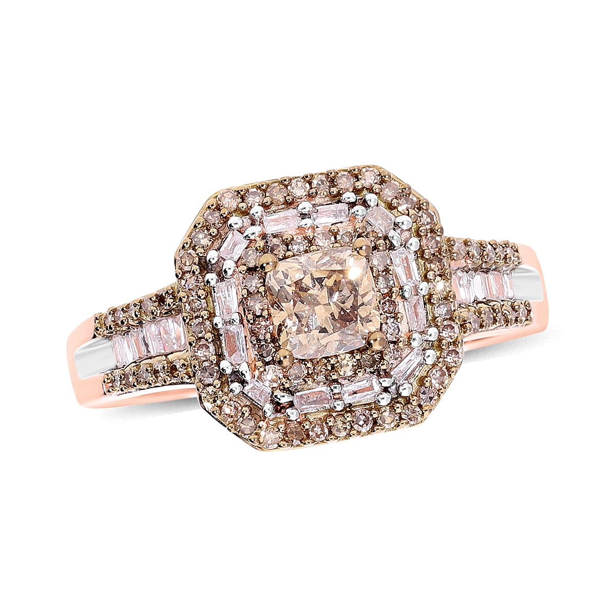 Champagne and White Diamond Vintage Ring in  Sterling Silver