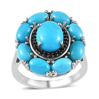 Sleeping Beauty Turquoise and Thai Black Spinel Cocktail Ring in Platinum Over Sterling Silver (Size 10.0) (Del. in 8-10 Days) 5.50 ctw