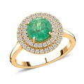 Doorbuster Certified and Appraised Iliana 18K Yellow Gold AAA Boyaca Colombian Emerald and SI Diamond Double Halo Ring 4.75 Grams 1.80 ctw - Sticky add to cart bar