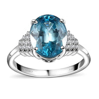 Luxoro 14K White Gold AAA Blue Zircon and G-H I2 Diamond Ring (Size 10.0) 5.60 ctw
