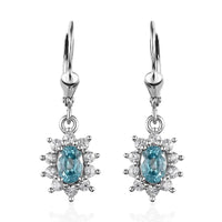 Premium Cambodian Blue Zircon and White Zircon Sunburst Lever Back Earrings in Platinum Over Sterling Silver 2.50 ctw
