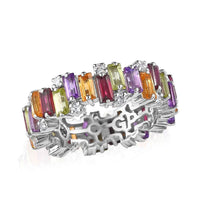 GP Art Deco Collection Multi Gemstone Eternity Ring in Platinum Over Sterling Silver (Size 6.0) (Del. in 8-10 Days) 4.50 ctw