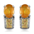 TLV Yellow Sapphire (FF), Multi Gemstone J-Hoop Earrings in Platinum Over Sterling Silver 6.70 ctw - Sticky add to cart bar