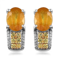 TLV Yellow Sapphire (FF), Multi Gemstone J-Hoop Earrings in Platinum Over Sterling Silver 6.70 ctw