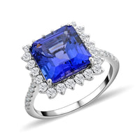 Doorbuster Certified & Appraised Rhapsody 950 Platinum Asscher Cut AAAA Tanzanite and E-F VS Diamond Ring (Size 10.0) 7.05 Grams 7.30 ctw