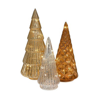 Lumabase Christmas-Battery Operated Gold, Bronze & Silver Trees – Set of 3