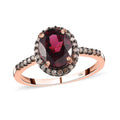 Luxoro 10K Rose Gold Premium Tanzanian Wine Garnet and Natural Champagne Diamond I3 Halo Ring (Size 10.0) 2.50 ctw - Sticky add to cart bar