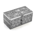 Handcrafted 3D Flower Embossed Oxidized Aluminium 3 Tier Storage Box with Drawer (10"x5"x4") - Sticky add to cart bar