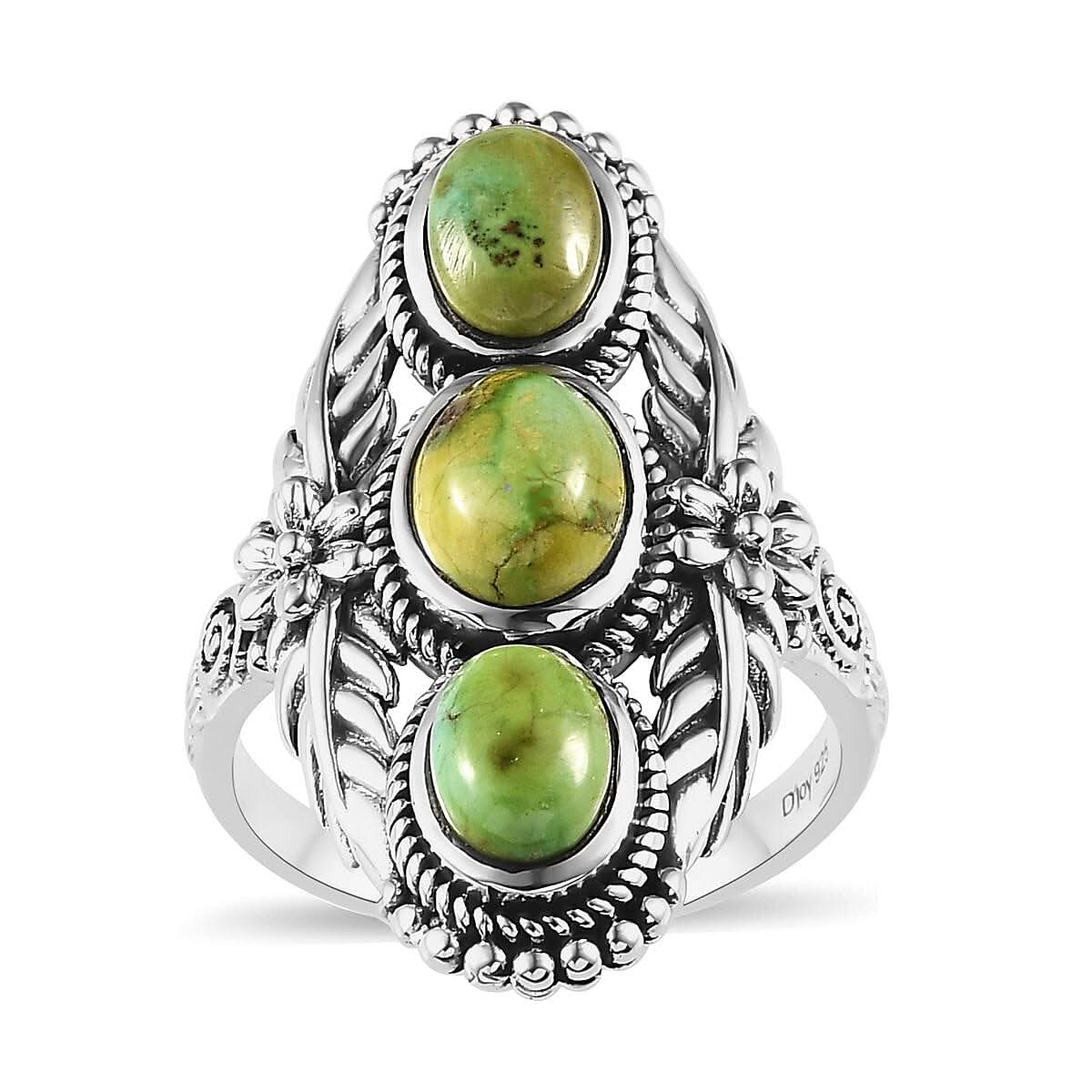 Artisan Crafted Sonoran Gold Turquoise 3 Stone Ring in Sterling Silver (Size 10.0) 3.25 ctw