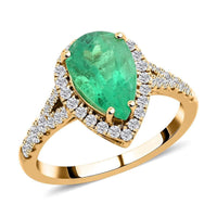 Doorbuster Certified and Appraised Iliana 18K Yellow Gold AAA Boyaca Colombian Emerald and G-H SI Diamond Halo Ring 2.00 ctw