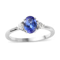 AAA Tanzanite, Moissanite 3 Stone Ring in Platinum Over Sterling Silver (Size 7.0) 1.10 ctw - Sticky add to cart bar