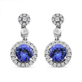 Certified & Appraised Rhapsody 950 Platinum AAAA Tanzanite and E-F VS Diamond Halo Earrings 2.25 ctw - Sticky add to cart bar