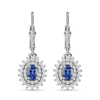 AAA Tanzanite and White Zircon Lever Back Earrings in Platinum Over Sterling Silver 2.00 ctw