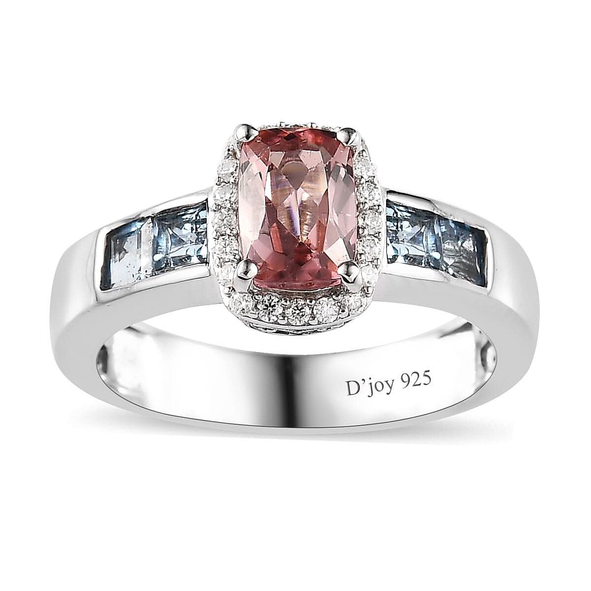 Blush Tourmaline and Multi Gemstone Halo Ring in Platinum Over Sterling Silver (Size 10.0) 1.65 ctw (Del. in 8-10 Days)