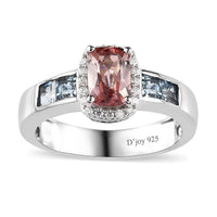 Blush Tourmaline and Multi Gemstone Halo Ring in Platinum Over Sterling Silver (Size 10.0) 1.65 ctw (Del. in 8-10 Days)