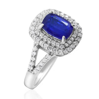 Tanzanian Blue Spinel (DF), White Zircon Double Halo Ring in Platinum Over Sterling Silver (Size 10.0) 2.65 ctw