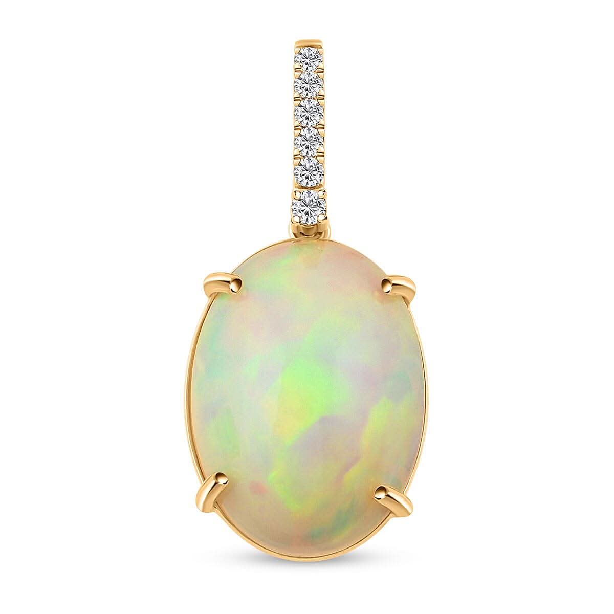 Certified & Appraised Luxoro AAA Ethiopian Welo Opal and G-H I2 Diamond 6.94 ctw Pendant in 10K Yellow Gold