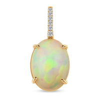 Certified & Appraised Luxoro AAA Ethiopian Welo Opal and G-H I2 Diamond 6.94 ctw Pendant in 10K Yellow Gold