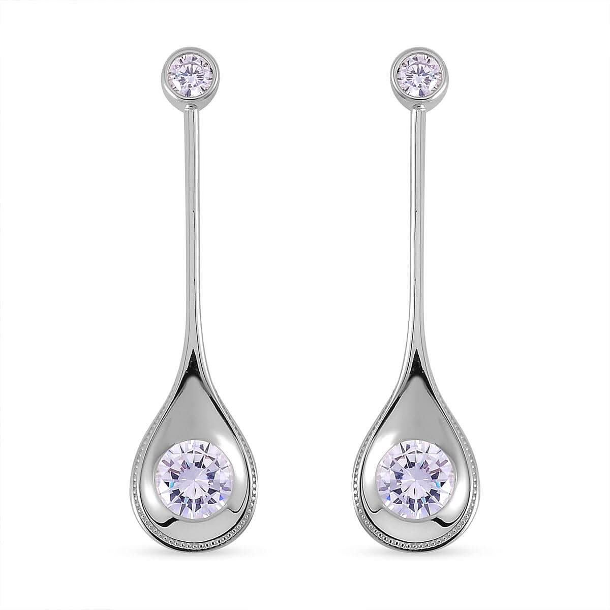 Simulated Diamond Dangle Earrings in Rhodium Over Sterling Silver 7.65 ctw