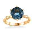 Teal Fluorite (IR) and White Zircon Bamboo Shank Ring in Vermeil Yellow Gold Over Sterling Silver (Size 10.0) 4.25 ctw - Sticky add to cart bar