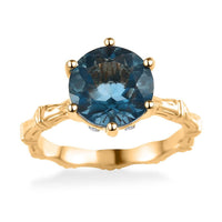 Teal Fluorite (IR) and White Zircon Bamboo Shank Ring in Vermeil Yellow Gold Over Sterling Silver (Size 10.0) 4.25 ctw