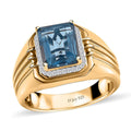 Teal Fluorite (IR) and White Zircon Men's Ring in Vermeil Yellow Gold Over Sterling Silver (Size 10.0) 4.15 ctw - Sticky add to cart bar