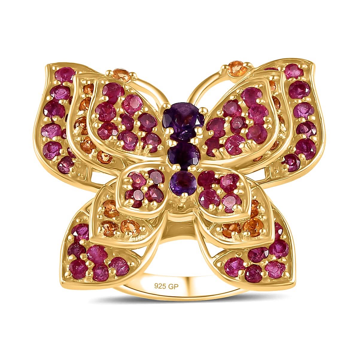 GP African Amethyst and Multi Gemstone Ring in Vermeil Yellow Gold Over Sterling Silver (Size 10.0) 3.15 ctw