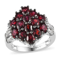 Premium Anthill Garnet, Moissanite Cluster Ring in Platinum Over Sterling Silver (Size 10.0) 3.15 ctw