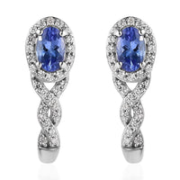 AAA Tanzanite and White Zircon J-Hoop Earrings in Platinum Over Sterling Silver 1.50 ctw