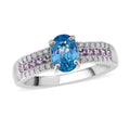 Cambodian Blue Zircon, Multi Gemstone Ring in Platinum Over Sterling Silver (Size 6.0) 1.50 ctw - Sticky add to cart bar
