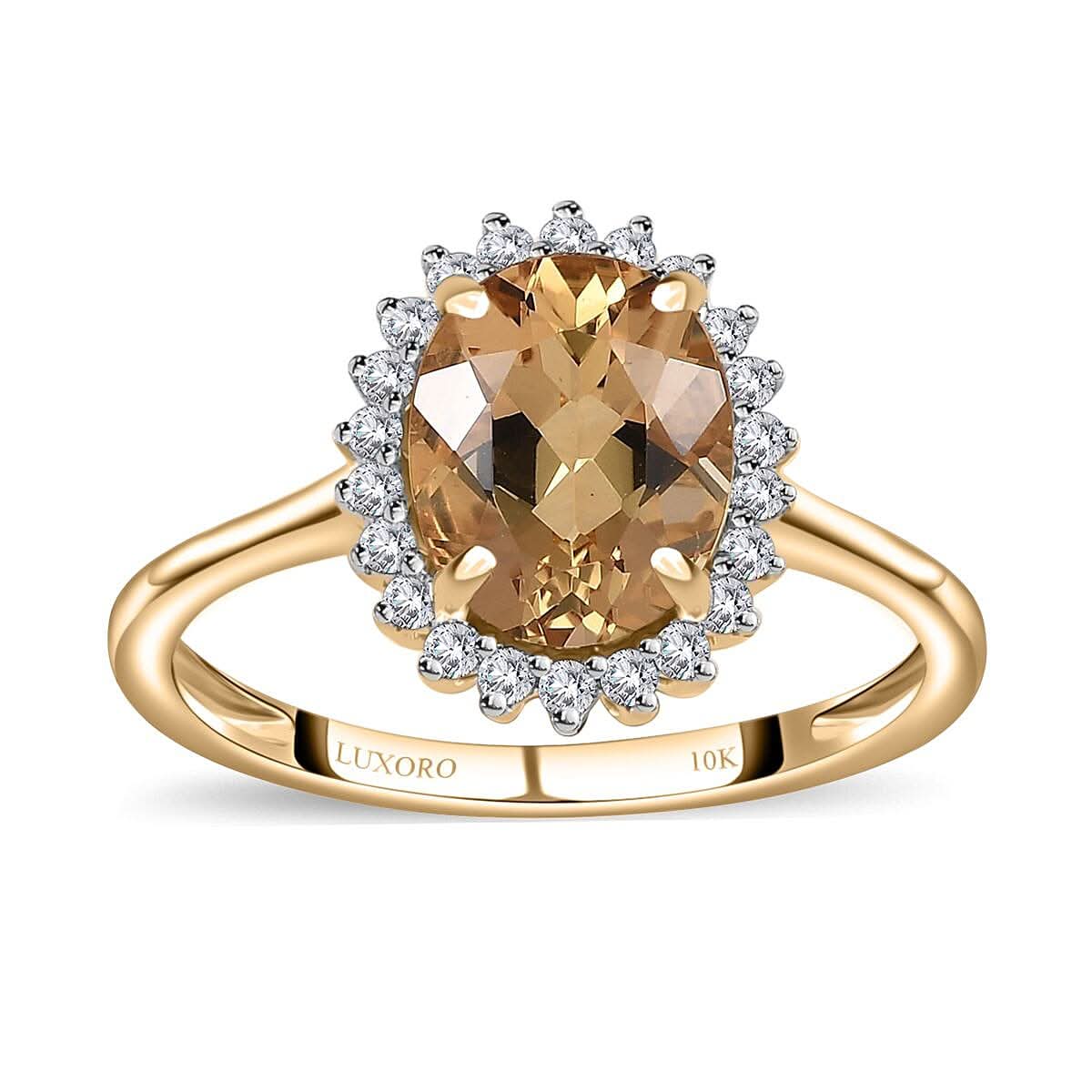 Luxoro 10K Yellow Gold Premium Brazilian Heliodor and Moissanite Ring (Size 10.5) 1.80 ctw