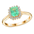 Certified & Appraised Iliana 18K Yellow Gold AAA Boyaca Colombian Emerald and G-H SI Diamond Ring (Size 10.0) 1.55 ctw - Sticky add to cart bar