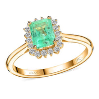 Certified & Appraised Iliana 18K Yellow Gold AAA Boyaca Colombian Emerald and G-H SI Diamond Ring (Size 10.0) 1.55 ctw