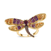 GP Premium Orissa Rhodolite Garnet, Multi Gemstone Ring in Vermeil YG Over Sterling Silver (Size 10.0) 2.65 ctw