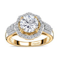 Moissanite (Rnd 7mm) Floral Ring in Vermeil YG Over Sterling Silver (Size 10.0) 1.80 ctw