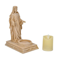 Resin Crucifix Standing Cross Decor with Flameless LED Candle (Powered by CR2032 Lithium Cell Battery) (4.33"x3.93"x8.07")