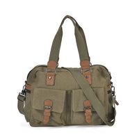 Navy Collection Army Green Color Multiple Pockets Tote Bag (15.8"x7.1"x4.5") with Handle Drop (7.5") and Detachable Shoulder Strap (50.4")