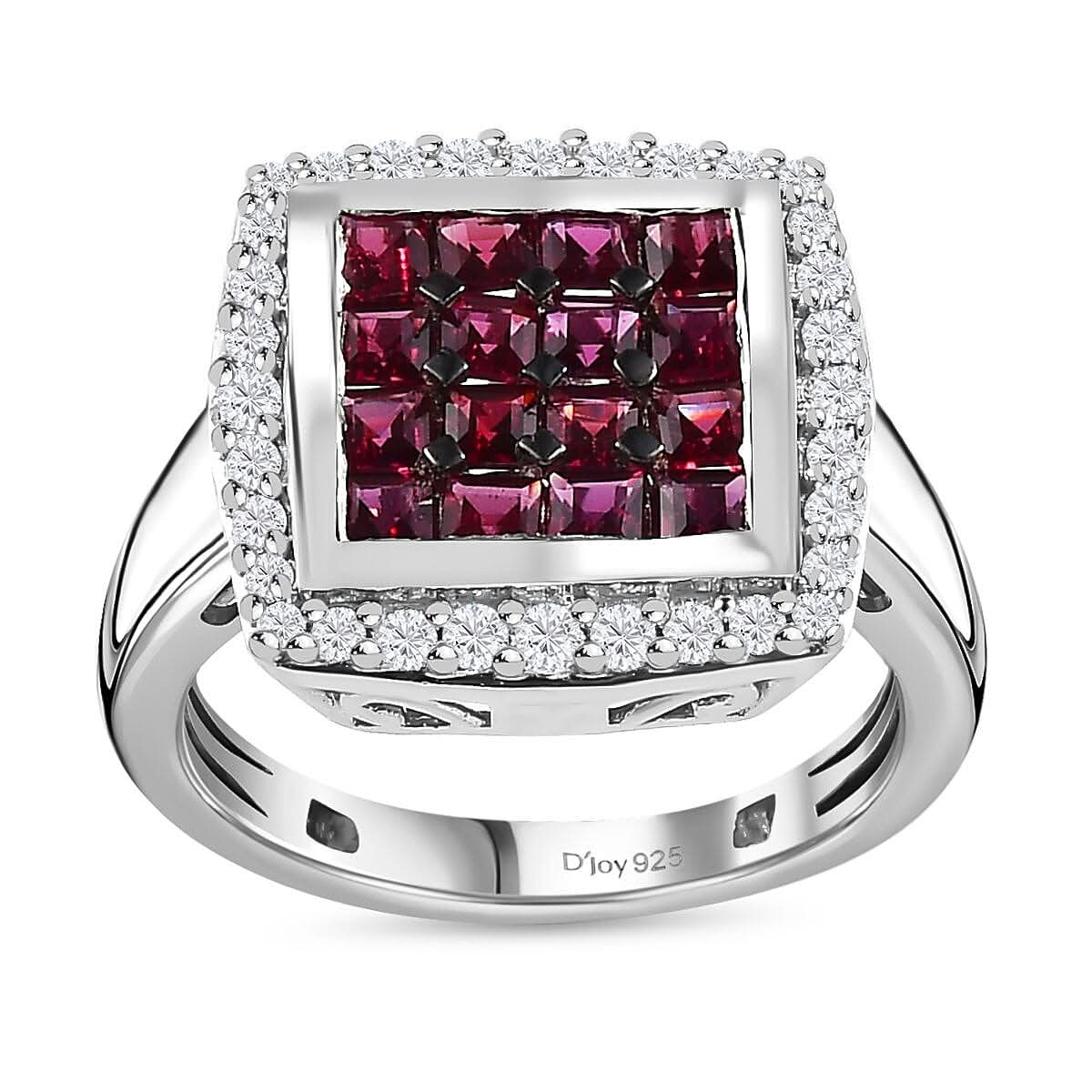 Premium Anthill Garnet, Moissanite Ring in Platinum Over Sterling Silver (Size 10.0) 1.60 ctw